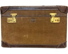 Vintage Harrods Brown Leather Vanity Case Travel Luggage with Brass Locks