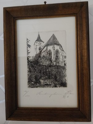 gerahmte Radierung Freiberg Heutingsheim von Helmut Otto - 16/100