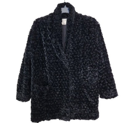 Aritzia Wilfred Free Grete Plush Oversized Black Faux Fur Coat Size MEDIUM