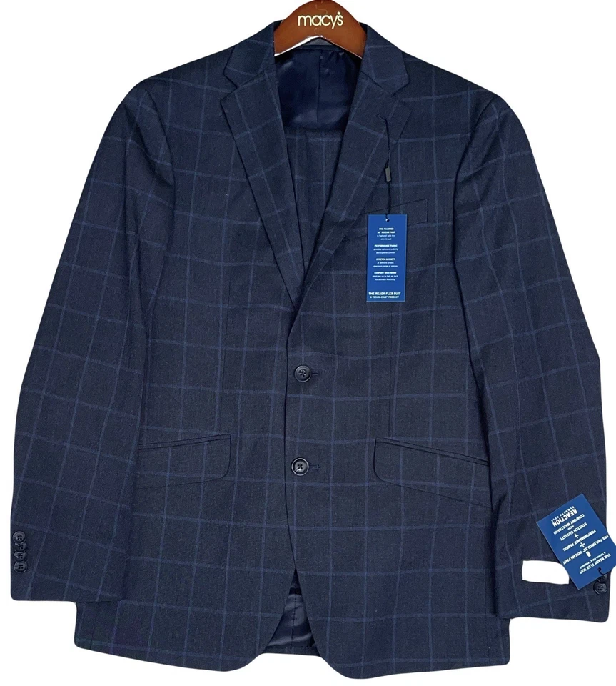 Chaqueta Kenneth Cole 2 Piezas Hombres Azul Ajustado a Cuadros Talla 38S Nueva con Etiquetas 31 Cintura Foto 2 de 4