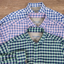 Twillory Shirt Mens 17.5 34-35 Green Blue Check Coolmax Performance Lot of 3