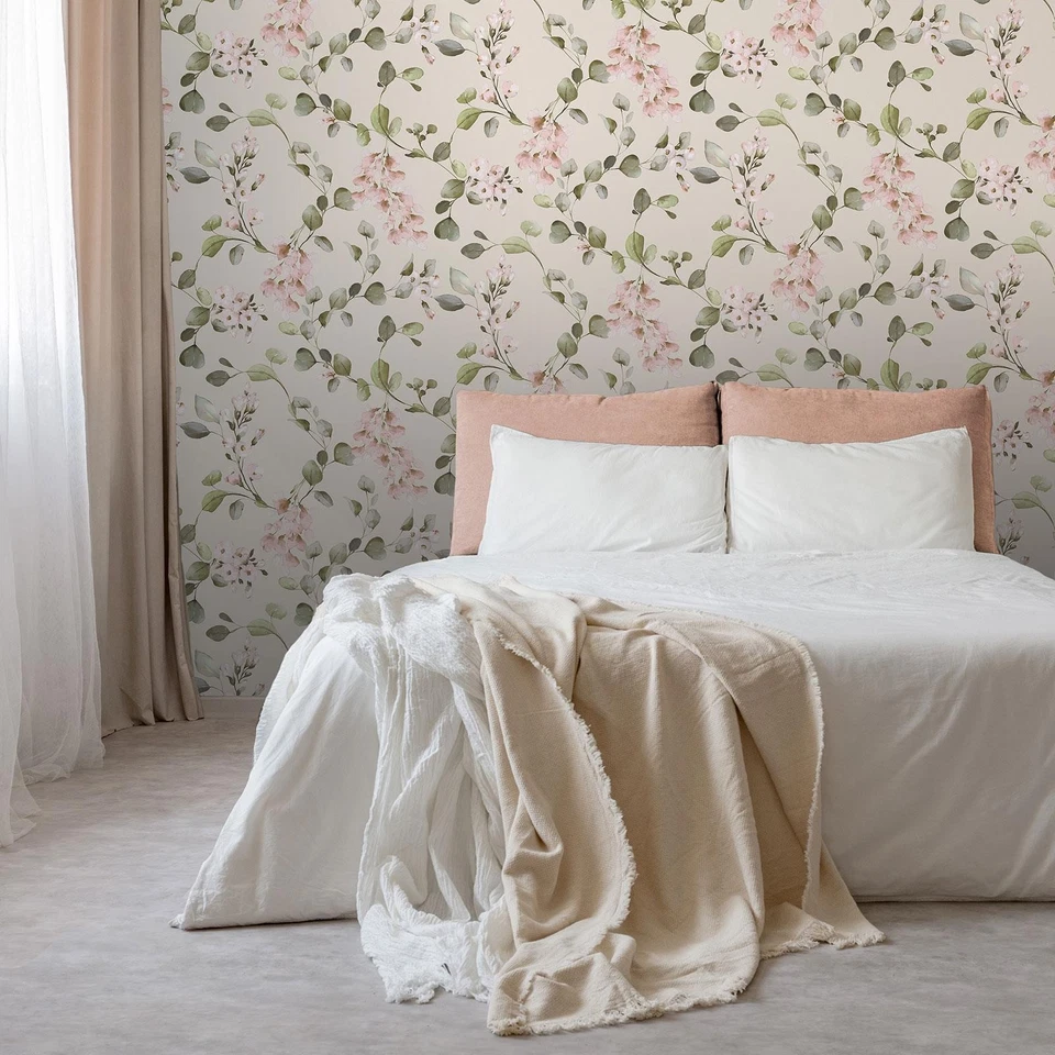 Papel Pintado Follaje Crema/Rosa Rosalie Floral Flor Color Rasch 260666 Foto 3 de 4