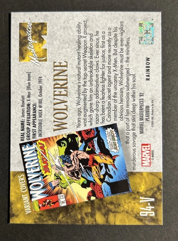 2024 Marvel Masterpieces 92 Platinum Cover Variant Rainbow WOLVERINE X-Men - Image 2 of 2