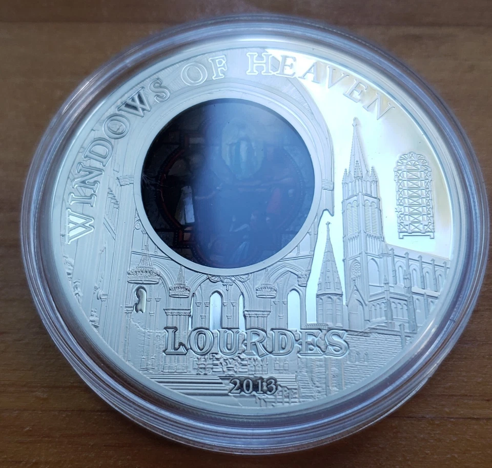 2013 $10 COOK ISLANDS WINDOWS OF HEAVEN LOURDES UPPER BASILICA SILVER COIN - Image 4 of 4