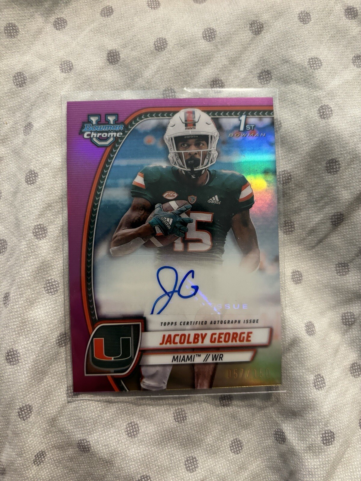 2024 BOWMAN CHROME UNIVERSITY JACOLBY GEORGE PURPLE 1ST ROOKIE AUTO /150 SP
