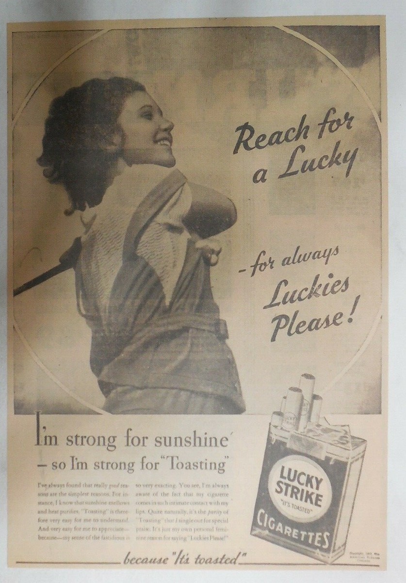 Lucky Strike Cigarette Ad: For Always Luckies Please 1930's Size: 11 x 15  inches
