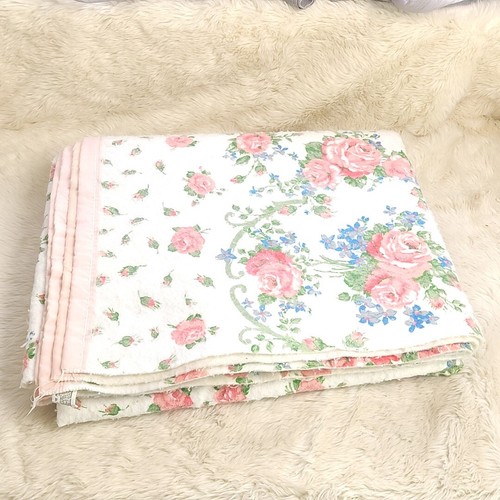 Vintage Blanket Satin Trim White Pink Floral Cottagecore 70 X 88 Queen Bed