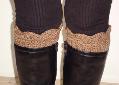 Crochet Boot Cuffs Leg Warmers Womens Scalloped Boot Socks Topper Brown Handmade