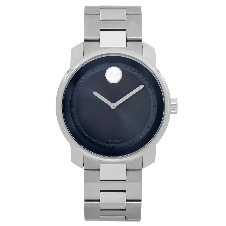 Movado Bold 42mm Stainless Steel Dark Blue Dial Quartz Mens Watch 3600423