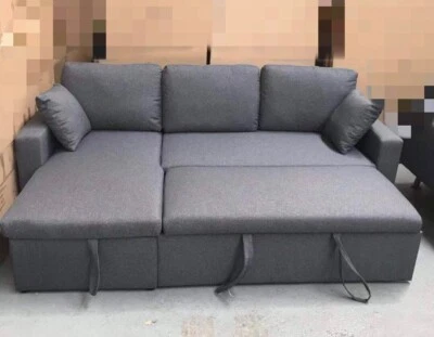 Brand New Dark Grey Fabric L Shape Sofa Couch Bed With Storage