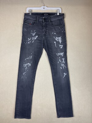 Diesel Jeans Men 29x32 Black Buster Distressed Stretch Denim