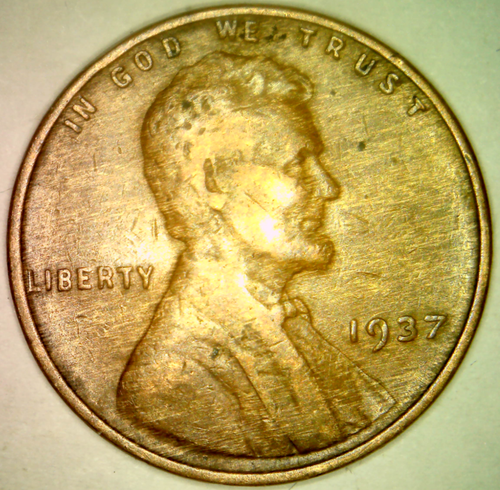 1937 P Error Lincoln Wheat Cent Woody Wood Grain Penny Improper Alloy Mix