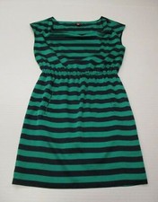 VINCE CAMUTO Women Size XS Sleeveless Green/Navy Stripe Pocket Shift Dress Dress