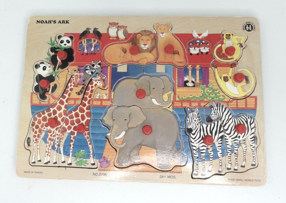 Small World Toys NOAH'S ARK Wook Peg Puzzle 12 Pieces Vintage 1997