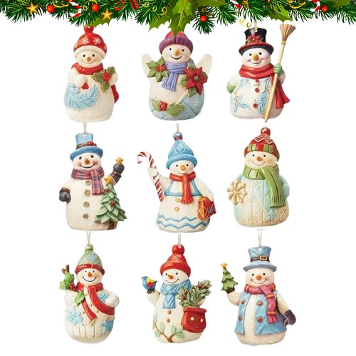 9 Stück Holz-Schneemann-Ornamente, Weihnachtsbaumschmuck, Weihnachts-Schneemann - Bild 2 von 12