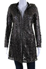 In Transit Womens Laser Cut Metallic Mesh Leather Jacket Brown Black Size Xl