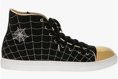 Charlotte Olympia Women's Black Gold Web High Tops Sneakers Z3355 Size 8.5