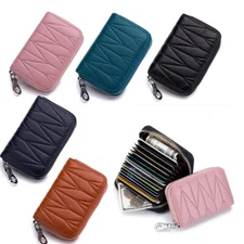 Womens Wallet Mini RFID Blocking Credit Card Holder Leather Zipper Coin Purse