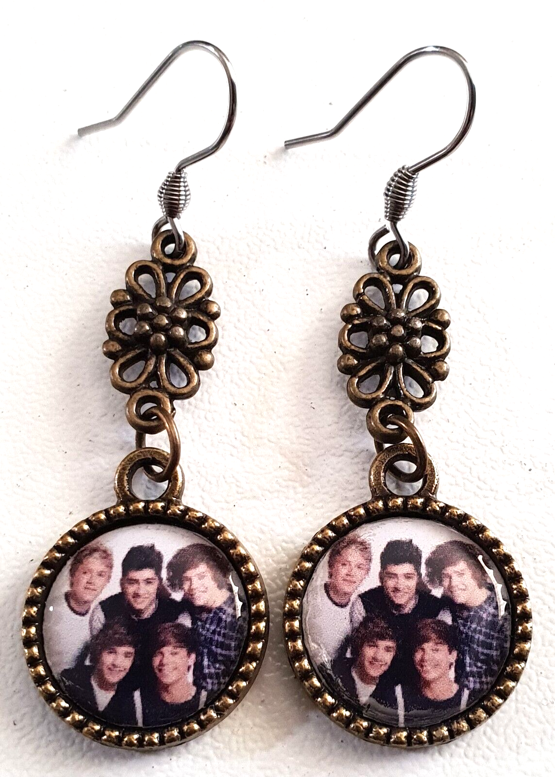 ***ANTIQUE BRONZE FLOWER & ONE DIRECTION BAND PENDANT EARRINGS - BRAND ...