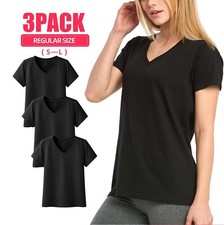 3 Pack Women's V Neck T-Shirts 95 Cotton Short Sleeve Classic Fit Solid Tee Top
