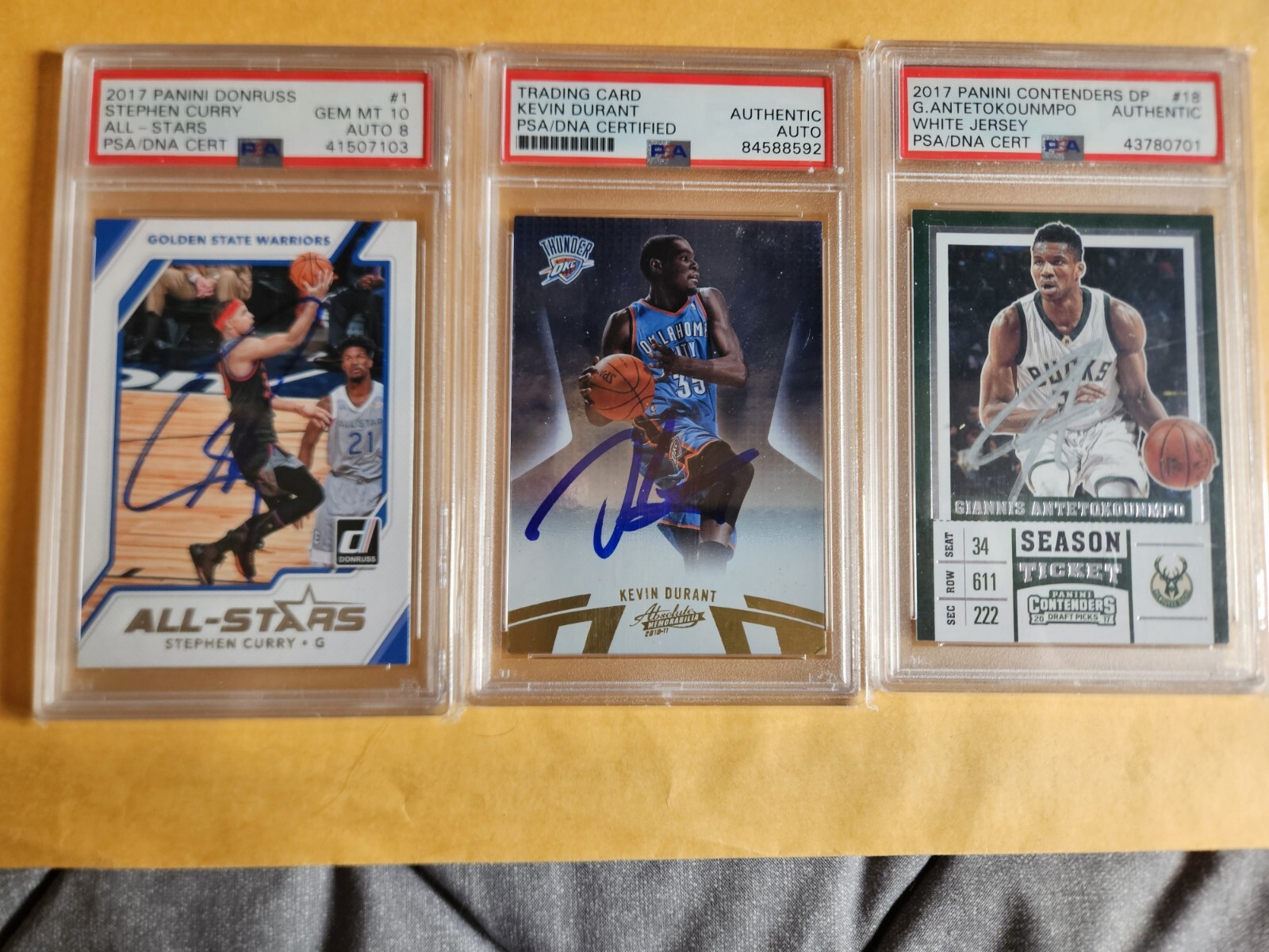 Stephen Curry, Giannis, Durant Signed Card Lot. Psa Dna