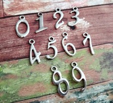 10 Number Charms Antiqued Silver 0-9 Pendants Italic Font Findings
