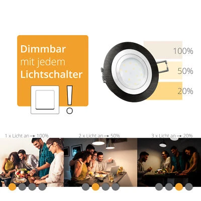 RF-2 Einbauspot Alu rund schwarz inkl. fourSTEP Dim LED Modul 230V, 5W warm weiß - Bild 1 von 4