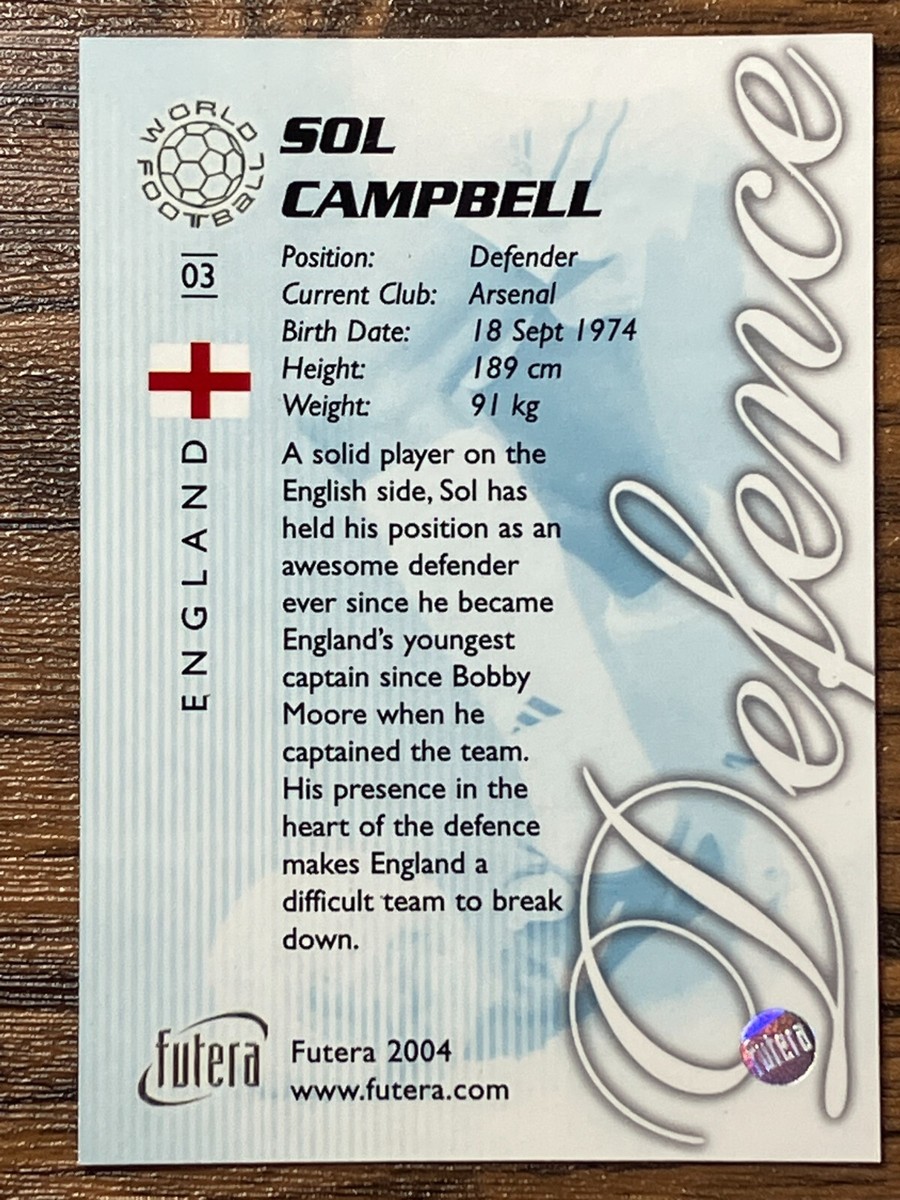 Free Shipping! Futera 2004 World Football Card #3 Sol Campbell