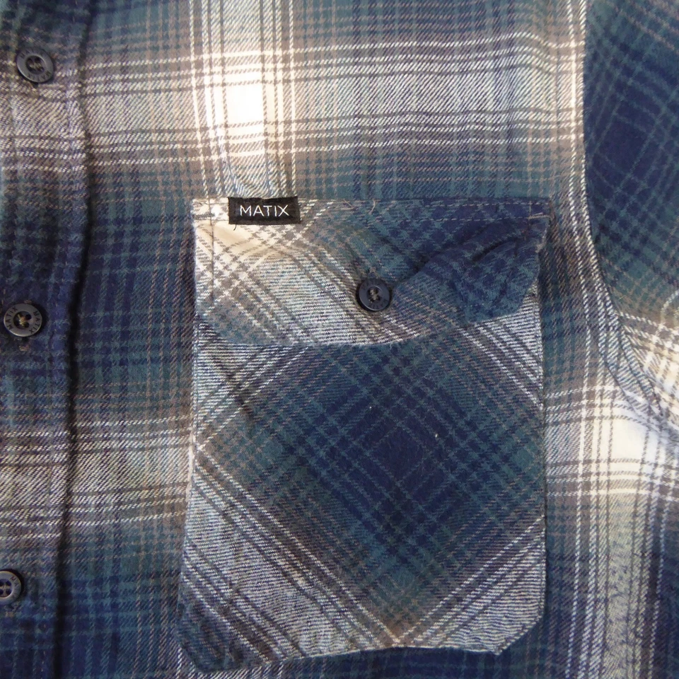 Matix Shirt Mens Medium Blue Gray Flannel Button Up Long Sleeve Skate Casual - Image 2 of 4