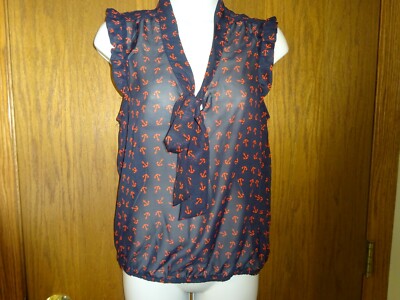 NEW WOMEN'S EYELASH COUTURE NAVY ANCHOR SHIRT SIZE S MSP $36.00