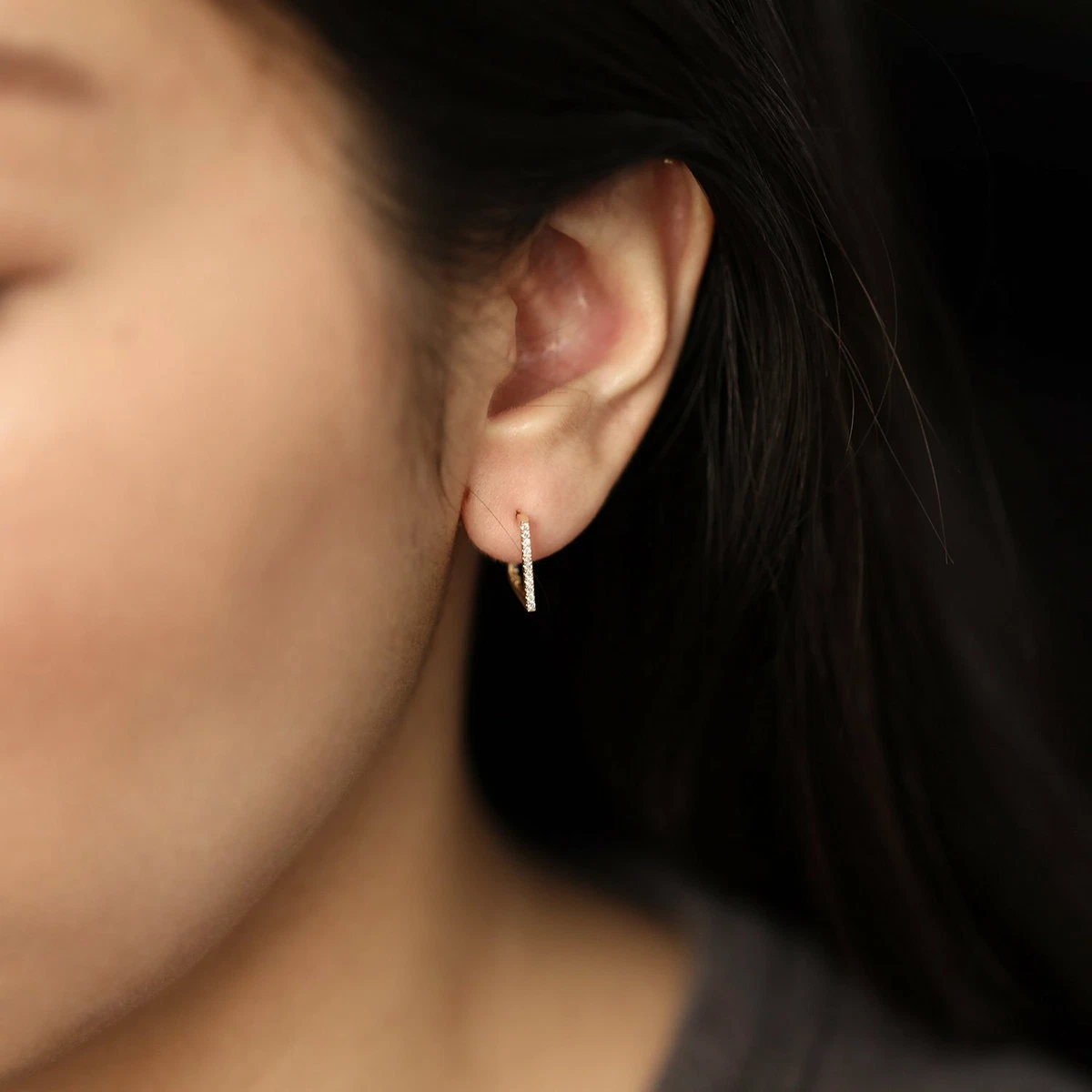 Single diamond shop huggie earring