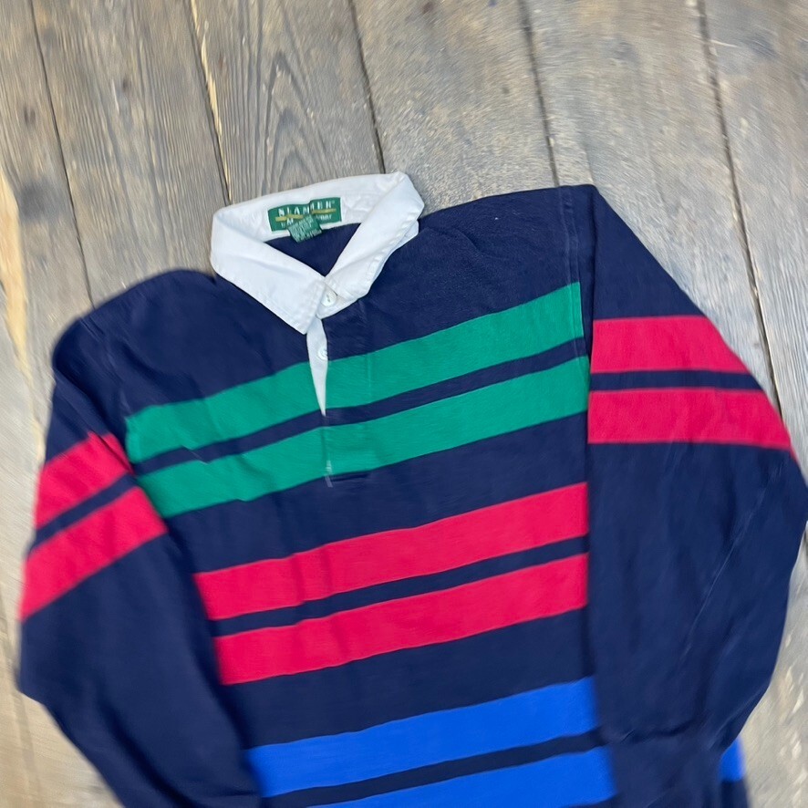Rugby Polo Shirt USA 90s Striped Vintage Sports Top, Multi, Mens Large image 3