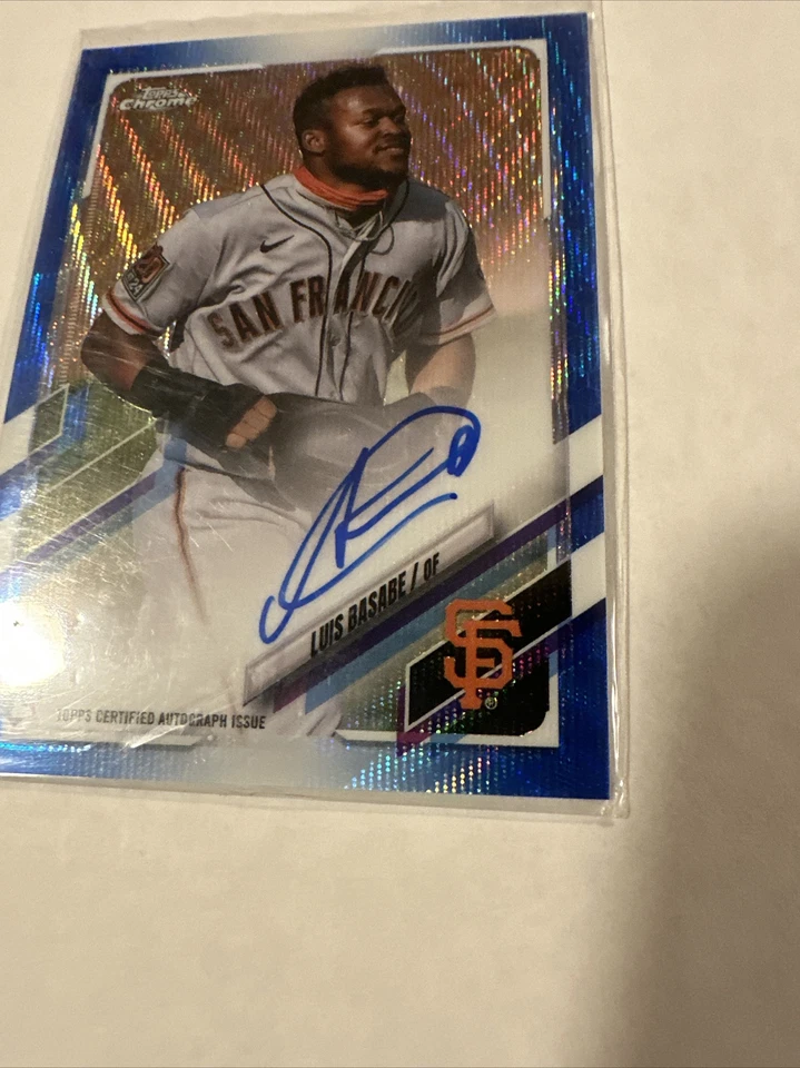 2021 Topps Chrome Rookie Blue Wave Auto #RA-LB Luis Basabe 58/150 Giants RC - Image 3 of 4