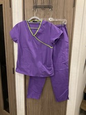 Just Love Womens Elastic Waist Scrubs Pants/Shirt Short Sleeve V Neck STAINED SM
