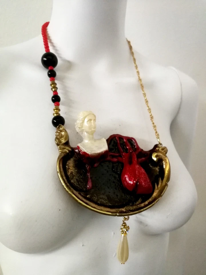 ожерелье женщина роскошь ювелирных изделий винтажный драматический сердце жемчуг баррок подвеска нагрудник - Изображение 3 из 4