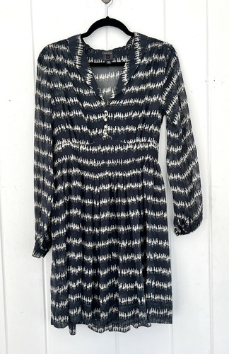 Orla Kiely Silk Georgette Dark Blue Long Sleeve Dress Size 6 Lucite Buttons - Picture 6 of 6