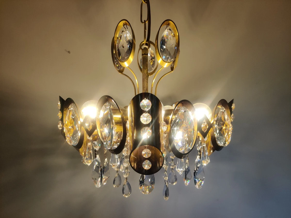 Gilt and Crystal Palwa mid century chandelier