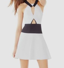 298 Bcbgmaxazria Women's Ivory Sleeveless Cutout Satin A-Line Dress Size 0