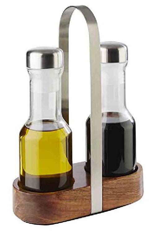APS Vinegar & Oil Cruet Set "Wood", Barattoli per aceto e olio, lucido opaco, Ba
