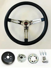 60-69 Chevy C10 Chevrolet Pick Up Steering Wheel Black on Chrome 15" RB Bow cap