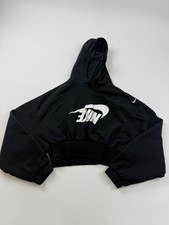 Nike Hoodie Sweatshirt Womens Large Black Fleece Cropped Pullover FV7778-010