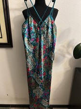 VTG California Dynasty Full Lenth Gown Floral Green with Asian Motif Size Small
