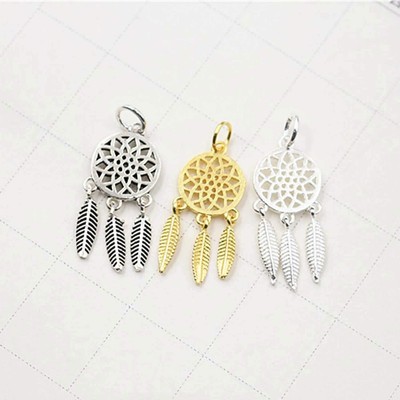 1 Stck. Sterlingsilber 18K vergoldet Vermeil Filigran Traumfänger Charm Anhänger