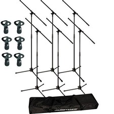 JamStands JS-MCFB6PK 6-Pack Tripod Mic Stand Bundle With 6 Mic Clips