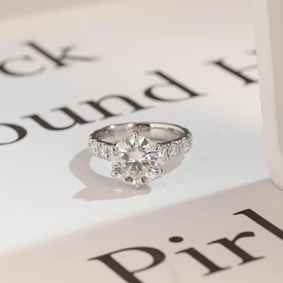 Round Cut Moissanite With 18k White Gold Plated Silver Women's Ring #156