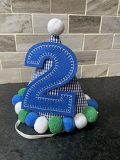 2nd Birthday Party Hat Blue Felt Pom Pom Toddler Photo Prop Decoration