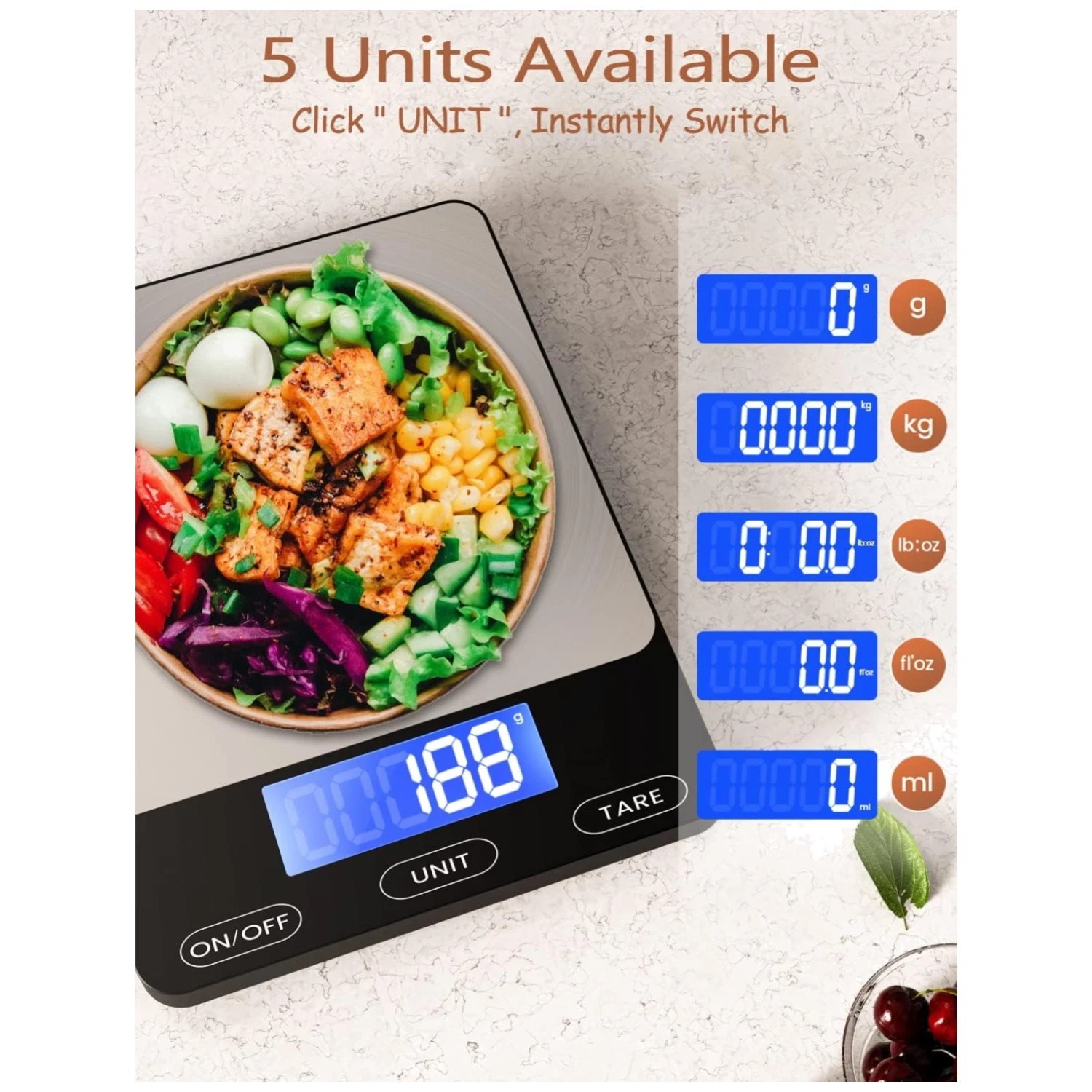 Rechargeable Digital Food Scale, 33lb Capacity