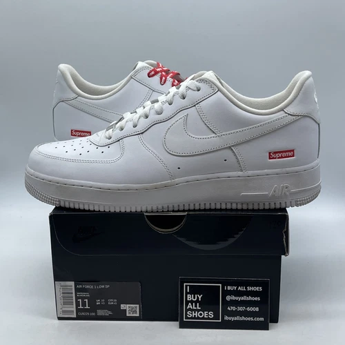 Taille 11 Logo Nike Air Force 1 x Supreme Low Box Cuir blanc (CU9225 100)