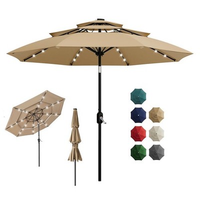 ebay umbrella for patio table 10Ft Solar Patio Umbrella with LED Lights, Outdoor Table Umbrella w/3-Tier  Vents