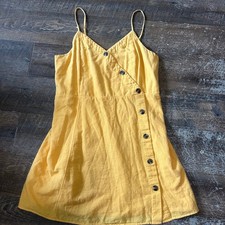American Eagle Yellow Cotton Linen Smocked Back Mini Dress XL 03873-1206-05U9A